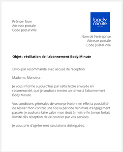 La lettre de résiliation d'un abonnement Body Minute